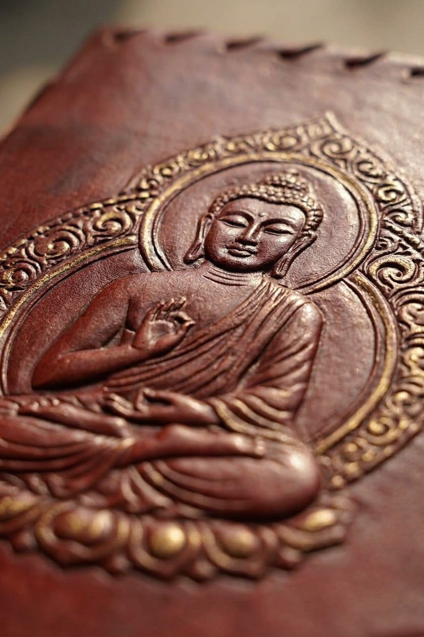 Premium Leather Diary | Handmade Leather Journal & Personal Organizer, Travel Notebook with Buddha Embossed Cover, Vintage Wr