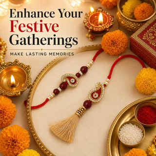 Shalinindia Bhai Bhabhi Rakhi Set of 2 – Traditional Lumba Thread Rakhi with Stones | Raksha Bandhan Gift Set for Brother & B