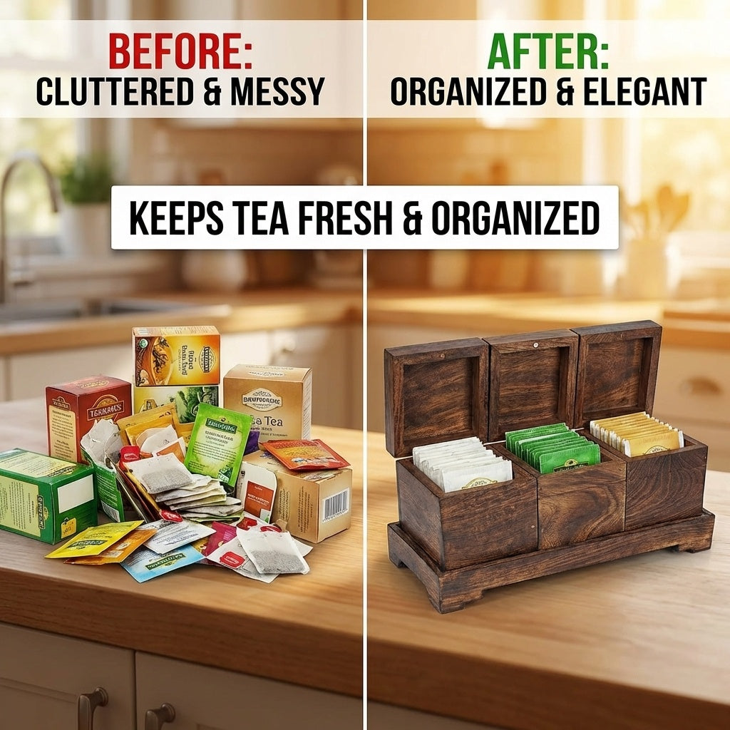 Tea Boxes Wooden/Tea Box Organizer/Tea Box Holder/Tea Storage Box/Tea Chest Boxes/Wood Tea Box Handmade Wooden Teabags Holder Chest Organizer (Elephant Trio Collection)