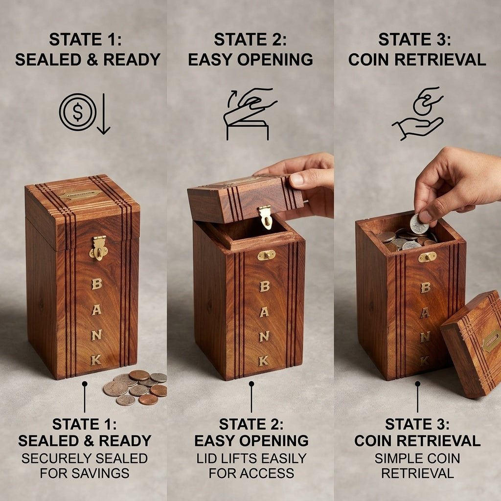 STORE INDYA Handmade Wooden Piggy Bank for Kids, Boys, Girls & Adults - Decorative Coin Money Bank Savings Box - Perfect Gift