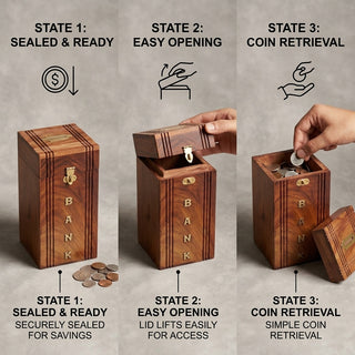 STORE INDYA Handmade Wooden Piggy Bank for Kids, Boys, Girls & Adults - Decorative Coin Money Bank Savings Box - Perfect Gift