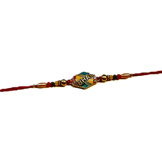 Store Indya Set of Two Rakhi for Brother | 2.0 Inches Cotton Rakhis for Brother | Multi Color Amber Gem and Bhai Letter Engraved Raksha Bandhan Rakhi Set