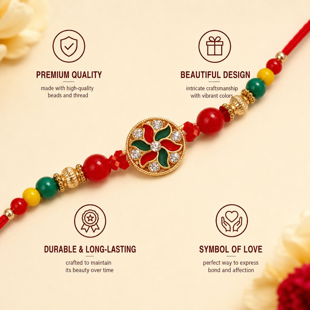 Rakhi Set of 6 for Brother, Bhai, Designer Multicolored Assorted Rakhi Bracelet Set for Raksha Bandhan