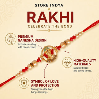 Premium Designer Ganesha, Ganpati Rakhi for Brother – Rakhi Thread, Rakhi Bracelet, Traditional Raksha Bandhan Gift for Bhaiy