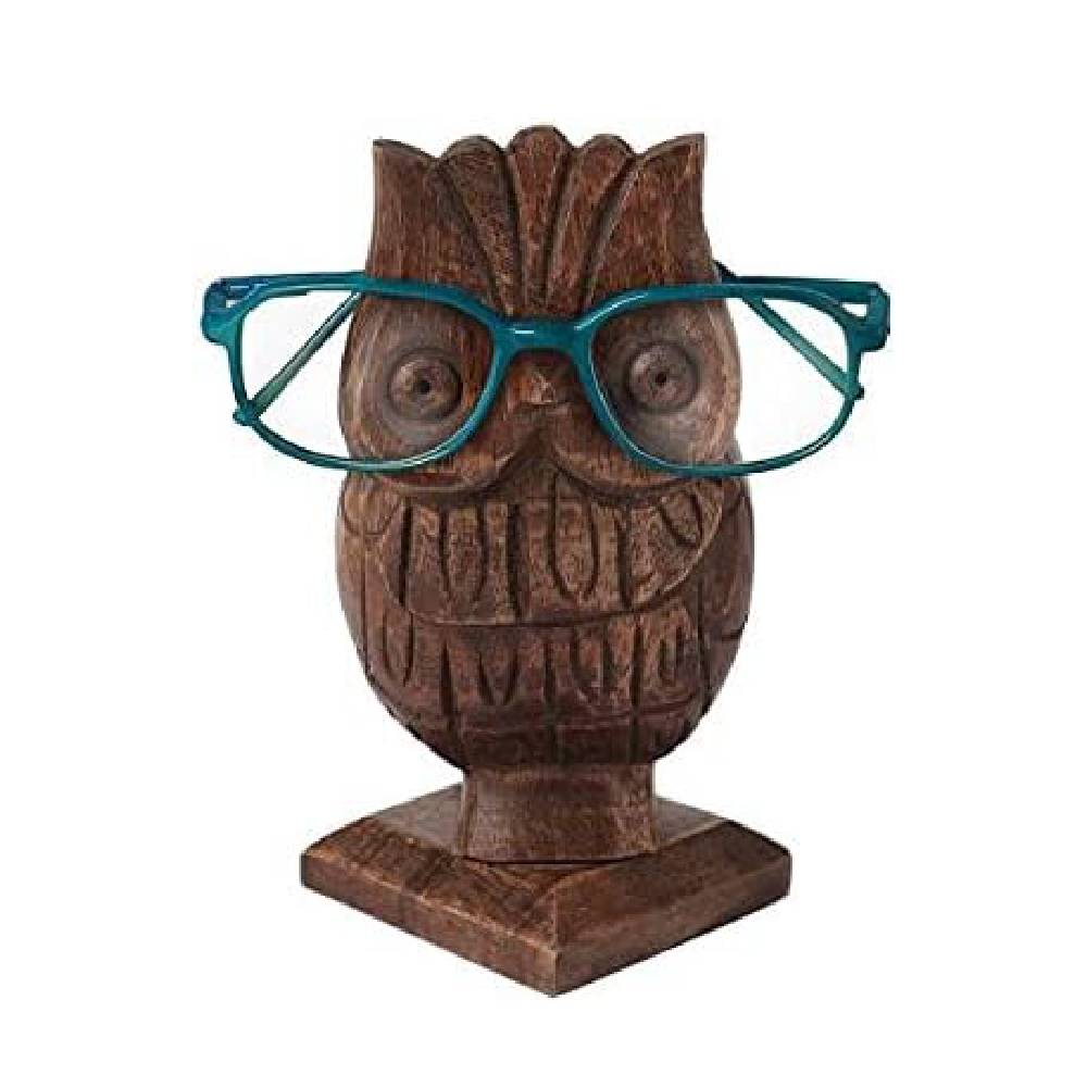 Wooden Owl Spectacle Eyeglass Sunglasses Holder with Pen Holder Hand Carved From Mango Wood-Home & Office Decor