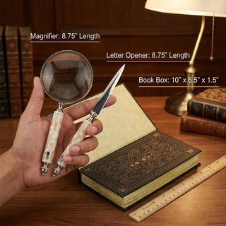 storeindya Magnifying Glass for Reading - Handheld Magnifier with Letter Opener Set, Vintage Mango Wood & Mother of Pearl, Bo