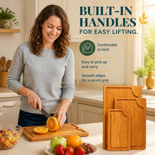 STORE INDYA Cutting Boards for Kitchen - Set of 3 Wooden Chopping Boards for Prep & Serving, Charcuterie, Butcher Block, Non