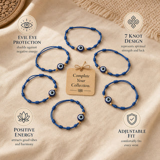 Shalinindia Evil Eye Bracelet Set of 7 | Rakhi for Brother | Adjustable Protection Amulet to Ward Off Negative Energy | Lucky
