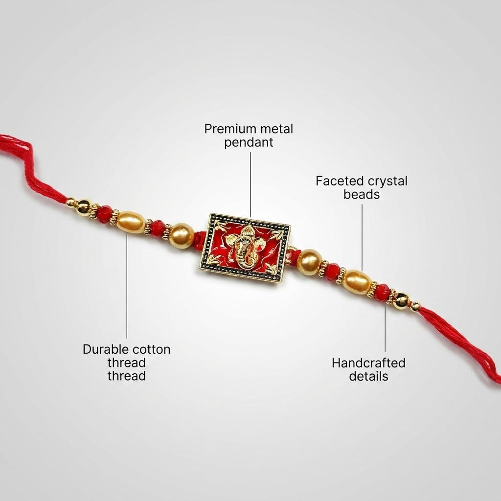 STORE INDYA Rakhi for Brother - Traditional Raksha Bandhan Rakhi Thread - Single Premium Ganesh Rakhi - Festival Gift