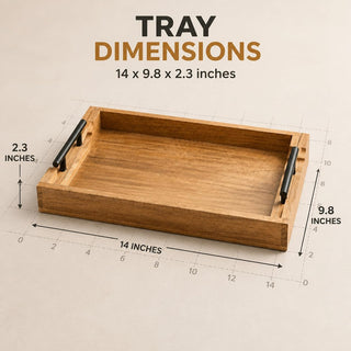 STORE INDYA Mango Wood Serving Tray with Metal Handles – Rustic Coffee Table & Ottoman Tray for Living Room, Kitchen, Breakfa