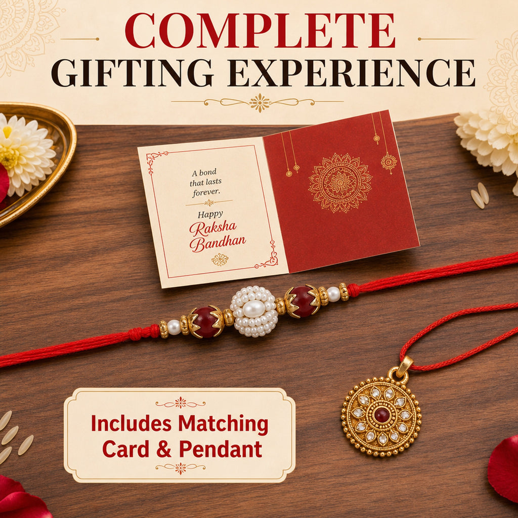 Designer Red Bead Rakhi for Brother – Rakhi Bracelet & Traditional Raksha Bandhan Gift Set for Bhaiya | Premium Raksha Bandhan Rakhi Gift
