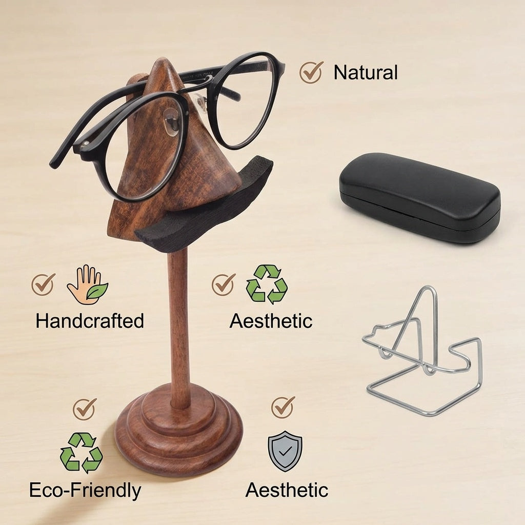 storeindya Handcrafted Rosewood Glasses Holder Stand - Wooden Eyeglass Holder for Sunglasses & Spectacles - Unique Aesthetic Gift Idea for Home & Office