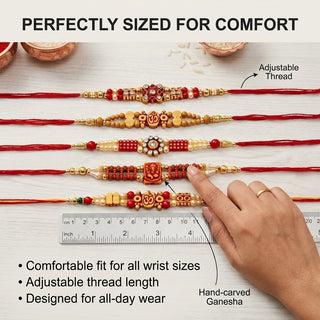 STORE INDYA Rakhi Set for Brother & Bhabhi - Designer Raksha Bandhan Traditional Thread Gift Pack for Bhai Bhaiya Bhatija (Set of 5)