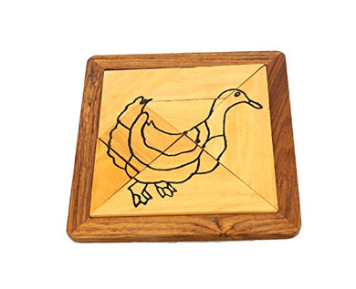 Handmade Wood Duck Tangram Puzzle with Puzzles and Games for Kids (6 Pieces)