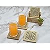 Store Indya Set of 4 Wooden Square Coasters with Holder for Tea Coffee Beer Wine Glass Drinks | Black Finish with Geometrical