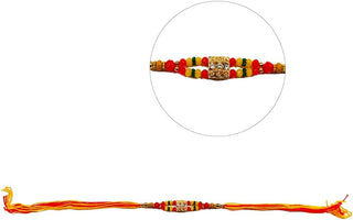 Set of 4 Rakhi for Brother | 2.0 Inches Cotton Raksha Bandhan Rakhi Set | Multi Color Amber Gem Handmade Ethnic Rakhis for Brother