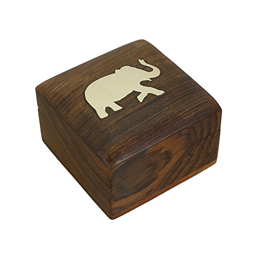 ShalinIndia Elephant Women Wooden Jewellery Box Holder for Necklace and Earrings - 3x3x2 inches