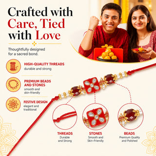 Shalinindia Designer Kundan Stone Rakhi for Brother – Traditional Raksha Bandhan Rakhi Bracelet | Rakhi Gift for Bhaiya | Red