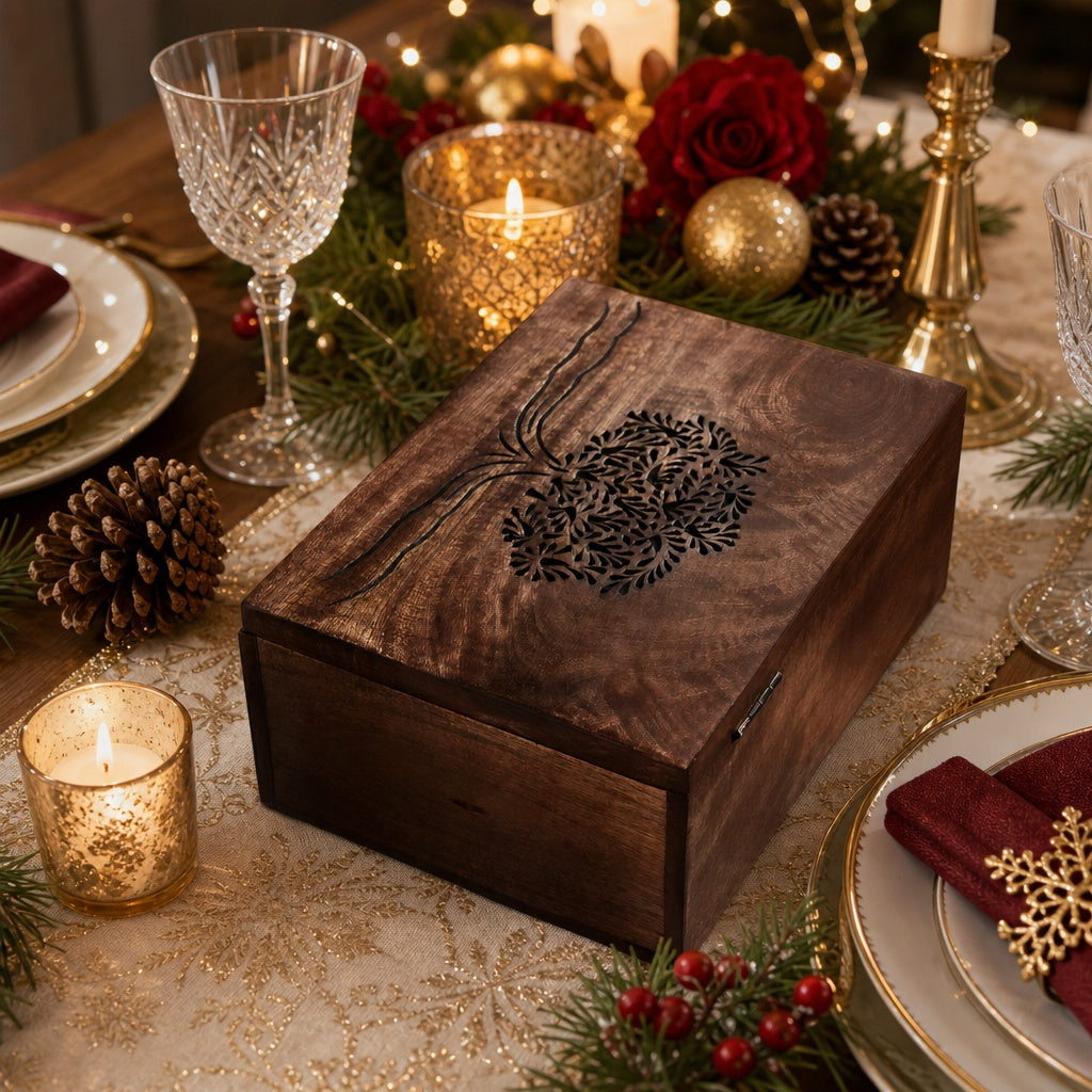 STORE INDYA Wooden Tea Box Organizer - 6 Compartment Tea Caddy with Tree of Life Design | Tea Storage Box for Tea Bags & Loos