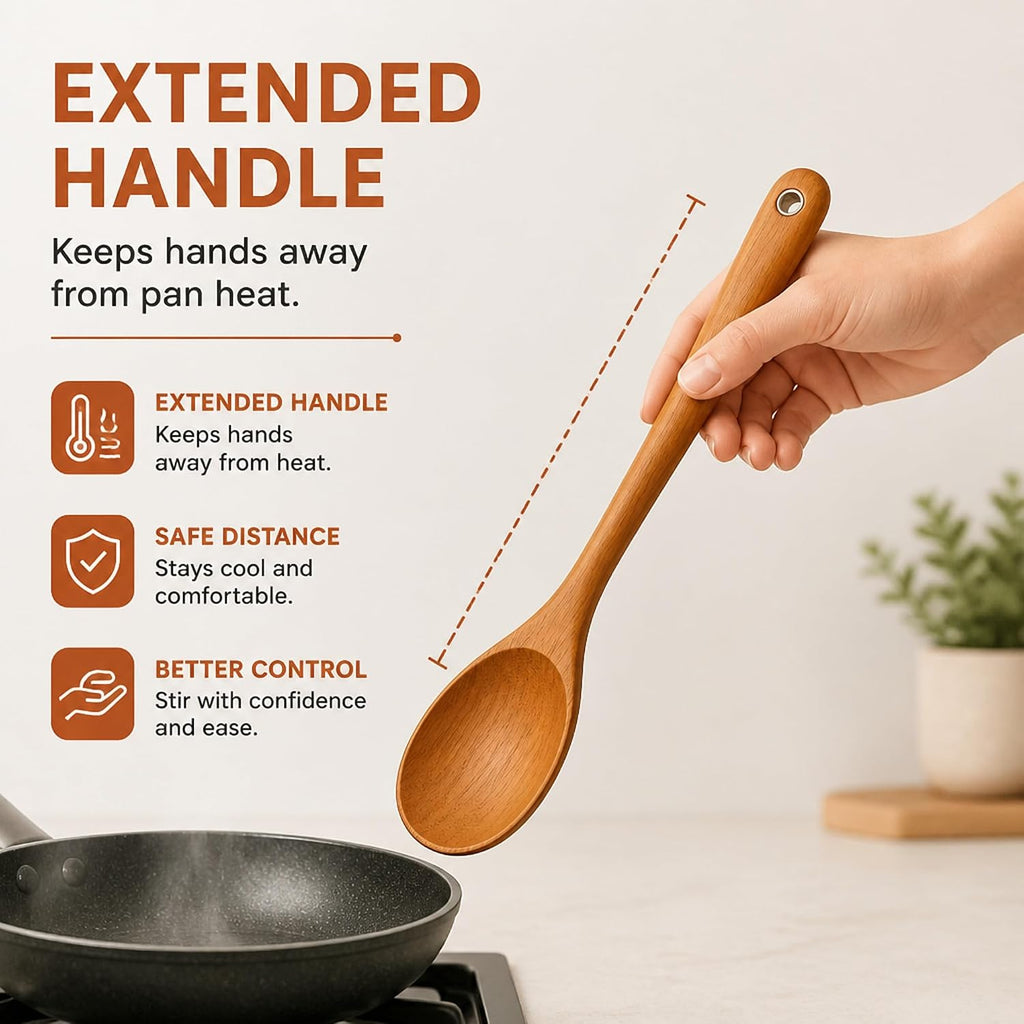 Store Indya 5-Piece Wooden Cooking Utensils Set - Nonstick Pan Spoons Ladle
