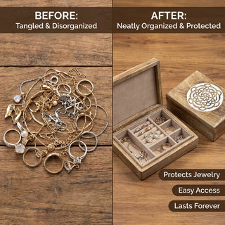 STORE INDYA Wooden Jewelry Box for Women - Handmade Mandala Carved Jewelry Organizer with Whitewash Finish - Decorative Jewel