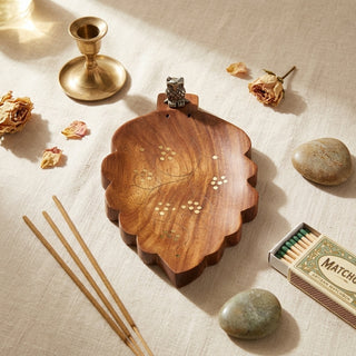 STOREINDYA Wooden Incense Stick Holder with Ash Catcher | Hand-Carved Owl Design Incense Burner Stand for Home Decor & Meditation