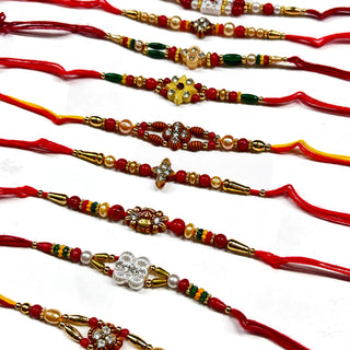 Rakhi Set of 12 for Brother | Cotton Raksha Bandhan Rakhi | 2 Inches Rakhi for Brother | Multi Color Studded Gems Rakhis for Brother Gift Set