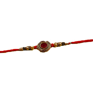 Store Indya Set of Two Rakhi for Brother | 2.0 Inches Cotton Rakhis for Brother | Multi Color Amber Gem and Bhai Letter Engraved Raksha Bandhan Rakhi Set