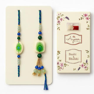 Premium Designer White Peacock Resin Rakhi Set of 2 with Roli Chawal for Bhaiya Bhabhi – Traditional Lumba Set, Thread Rakhi