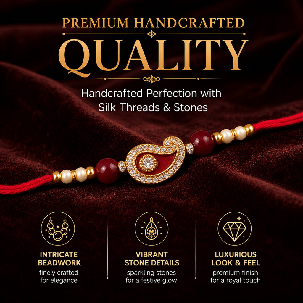 Shalinindia Bhai Bhabhi Rakhi Set of 2 – Traditional Lumba Thread Rakhi with Stones | Raksha Bandhan Gift Set for Brother & B