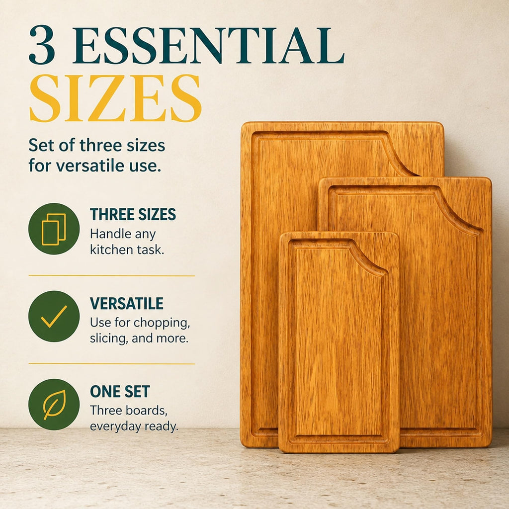 STORE INDYA Cutting Boards for Kitchen - Set of 3 Wooden Chopping Boards for Prep & Serving, Charcuterie, Butcher Block, Non 