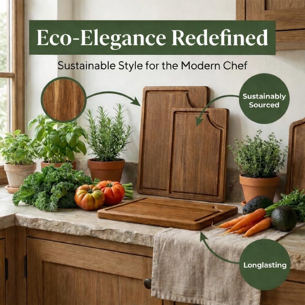 STORE INDYA Cutting Boards for Kitchen - Set of 3 Wooden Chopping Boards for Prep & Serving, Charcuterie Board, Butcher Block