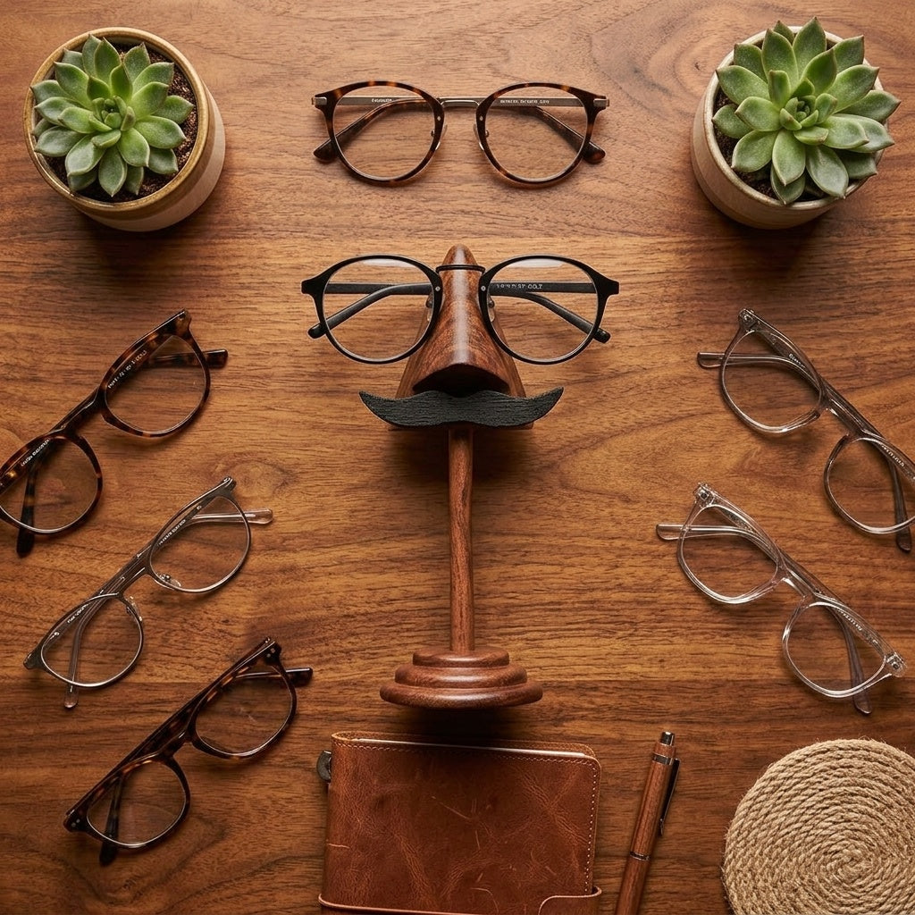 storeindya Handcrafted Rosewood Glasses Holder Stand - Wooden Eyeglass Holder for Sunglasses & Spectacles - Unique Aesthetic Gift Idea for Home & Office
