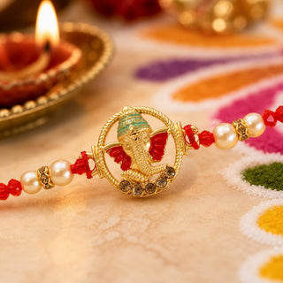 Premium Designer Ganesha, Ganpati Rakhi for Brother – Rakhi Thread, Rakhi Bracelet, Traditional Raksha Bandhan Gift for Bhaiy