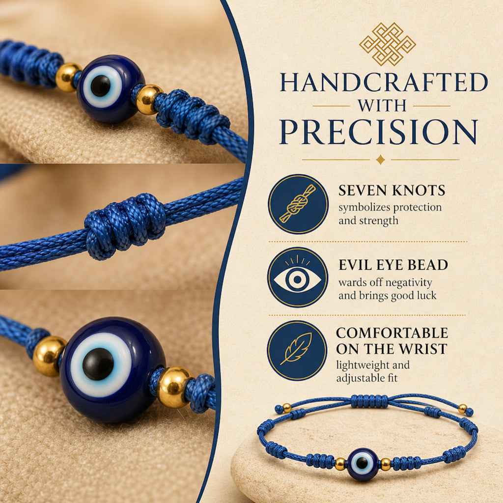 Shalinindia Evil Eye Bracelet Set of 7 | Rakhi for Brother | Adjustable Protection Amulet to Ward Off Negative Energy | Lucky