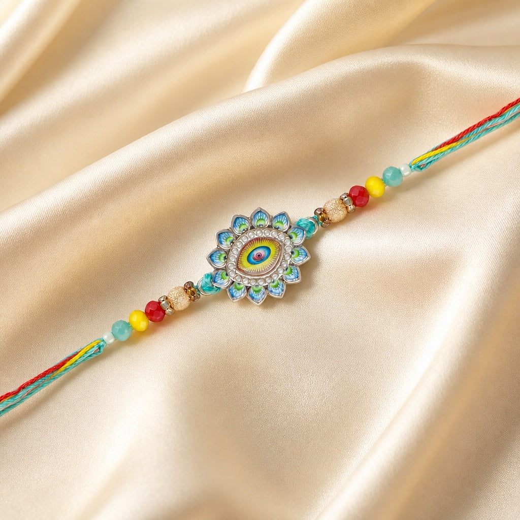 Store Indya Premium Designer Evil Eye Rakhi Set of 2 | for Bhaiya Bhabhi – Traditional Lumba Set, Thread Rakhi with Stones – 