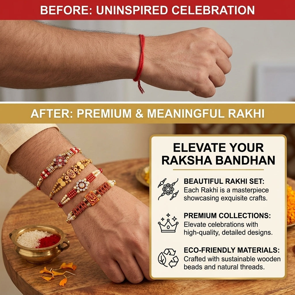 STORE INDYA Rakhi Set for Brother & Bhabhi - Designer Raksha Bandhan Traditional Thread Gift Pack for Bhai Bhaiya Bhatija (Set of 5)