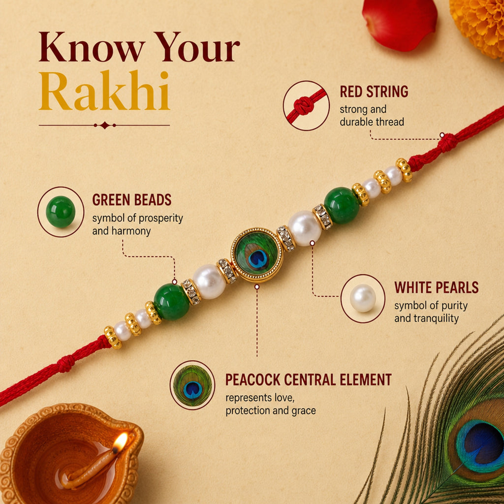 ShalinIndia Designer Green Peacock Rakhi for Brother – Traditional Raksha Bandhan Rakhi Bracelet | Premium Rakhi Thread Gift 