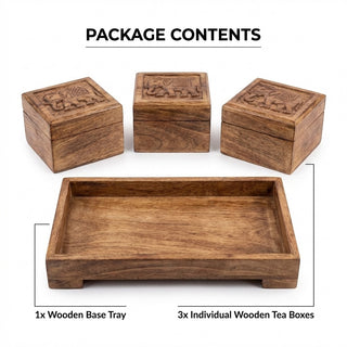 Tea Boxes Wooden/Tea Box Organizer/Tea Box Holder/Tea Storage Box/Tea Chest Boxes/Wood Tea Box Handmade Wooden Teabags Holder Chest Organizer (Elephant Trio Collection)