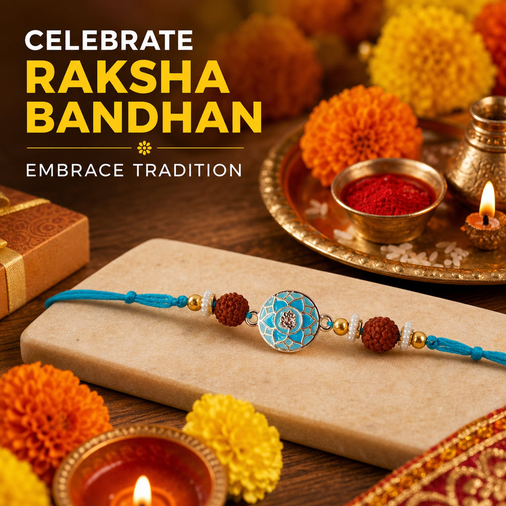 Shalinindia Designer Blue Enamel Rakhi for Brother – Rakhi Bracelet Thread, Traditional Raksha Bandhan Gift for Bhaiya