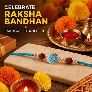 Shalinindia Designer Blue Enamel Rakhi for Brother – Rakhi Bracelet Thread, Traditional Raksha Bandhan Gift for Bhaiya