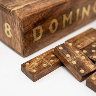 STORE INDYA Wooden Dominoes Set Double Six | Classic Handmade Domino Game Set 28 Tiles with Storage Box for Family Fun
