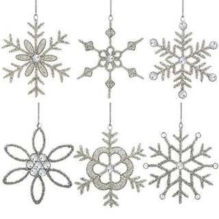 Set of 6 Handmade Snowflake Iron and Glass Pendant Christmas Ornaments Tree