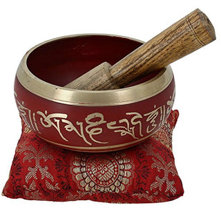 ShalinIndia Singing Bowl Meditation Accessories Set | Tibetan Prayer Instrument | Healing Bowl for Yoga Chakra and Stress Relief for Beginners & Professional - 4 Inches Red