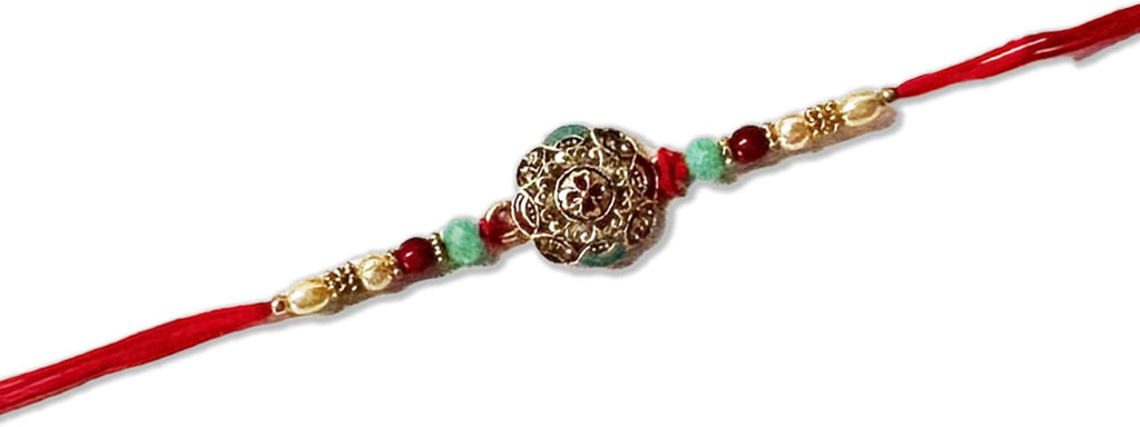 Store Indya Rakhis for Brother | 1 inch Cotton Designer Rakhi | Flower Engraved Raksha Bandhan Rakhi