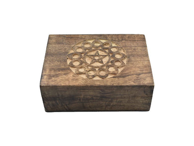 STORE INDYA Wooden Handmade Decorative Mandala With Pentagram Carving Wooden Jewelry Box Treasure Box Jewelry Organizer Keeps