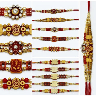 STORE INDYA Rakhi Set for Brother & Bhabhi - Designer Raksha Bandhan Traditional Thread Gift Pack for Bhai Bhaiya Bhatija (Set of 5)