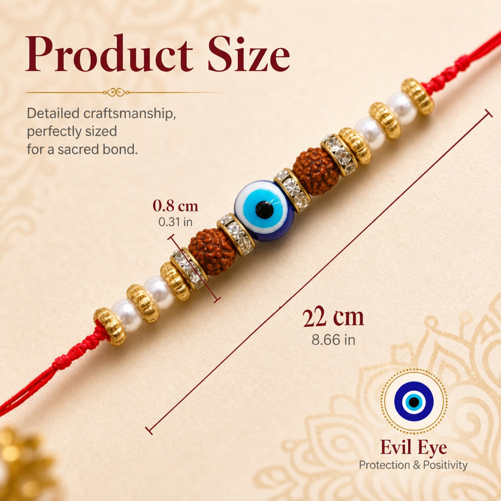 Designer Evil Eye & Rudraksha Rakhi Set of 2 for Brother – Rakhi Bracelet, Traditional Raksha Bandhan Gift, Rakhi for Bhaiya