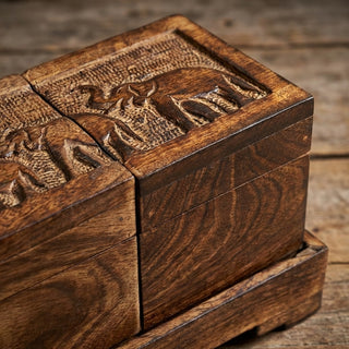 Tea Boxes Wooden/Tea Box Organizer/Tea Box Holder/Tea Storage Box/Tea Chest Boxes/Wood Tea Box Handmade Wooden Teabags Holder Chest Organizer (Elephant Trio Collection)