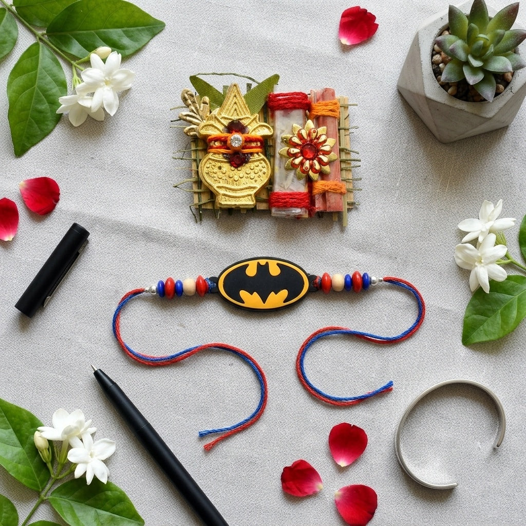 STORE INDYA Rakhi Set for Brother and Bhabhi - Traditional Bhaiya Bhabhi Rakhi for Bhai - Medium Size Raksha Bandhan Gift